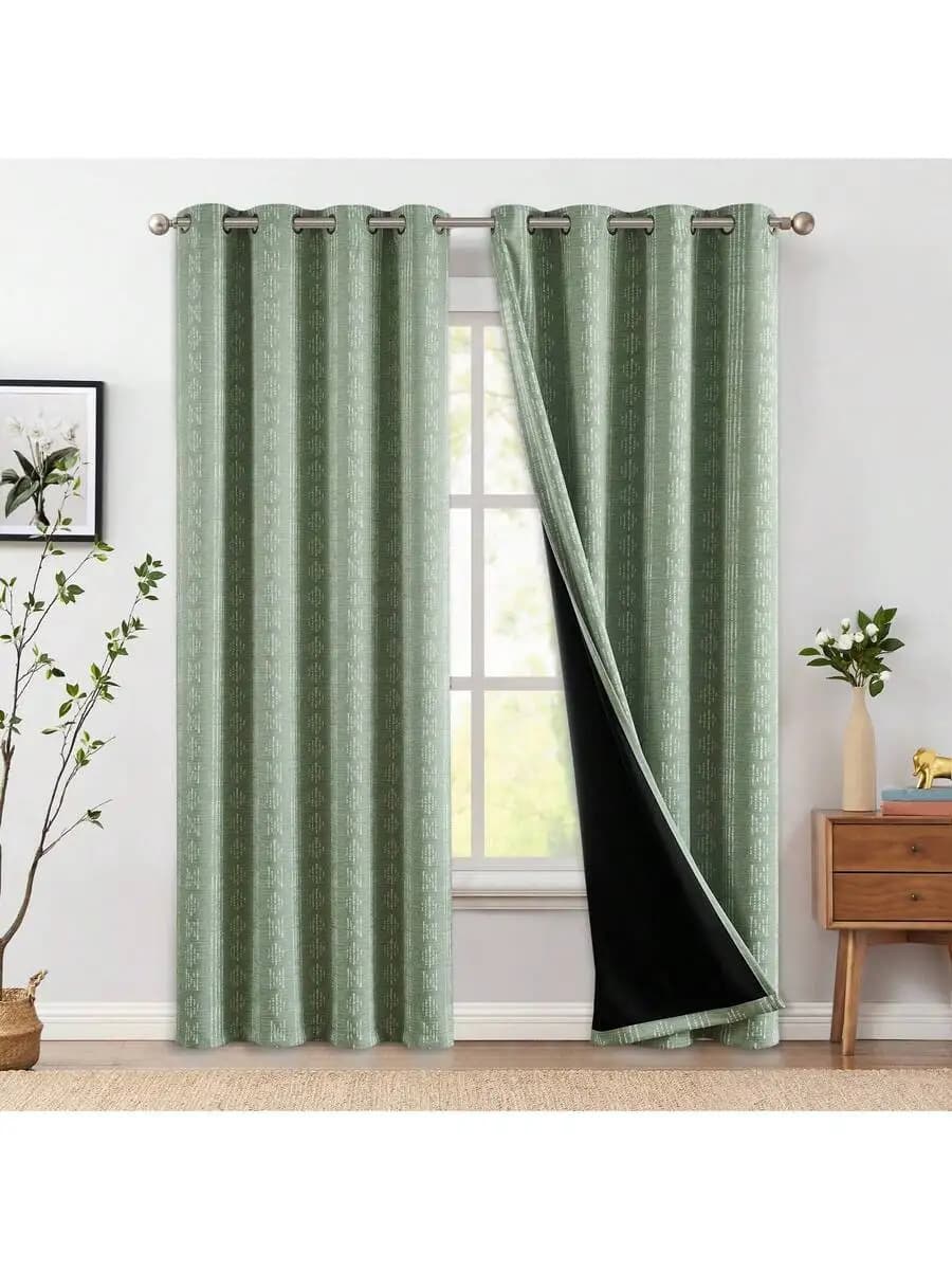 100% Blackout Geometric Printed Grommet Curtains Thermal Insulated Window Drapes