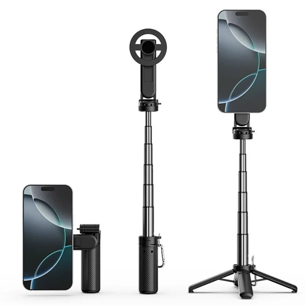 Mini supporto magnetico per telefono regolabile 3in1 selfie stick pieghevole con supporto per telefono remoto Bluetooth per lo streaming live