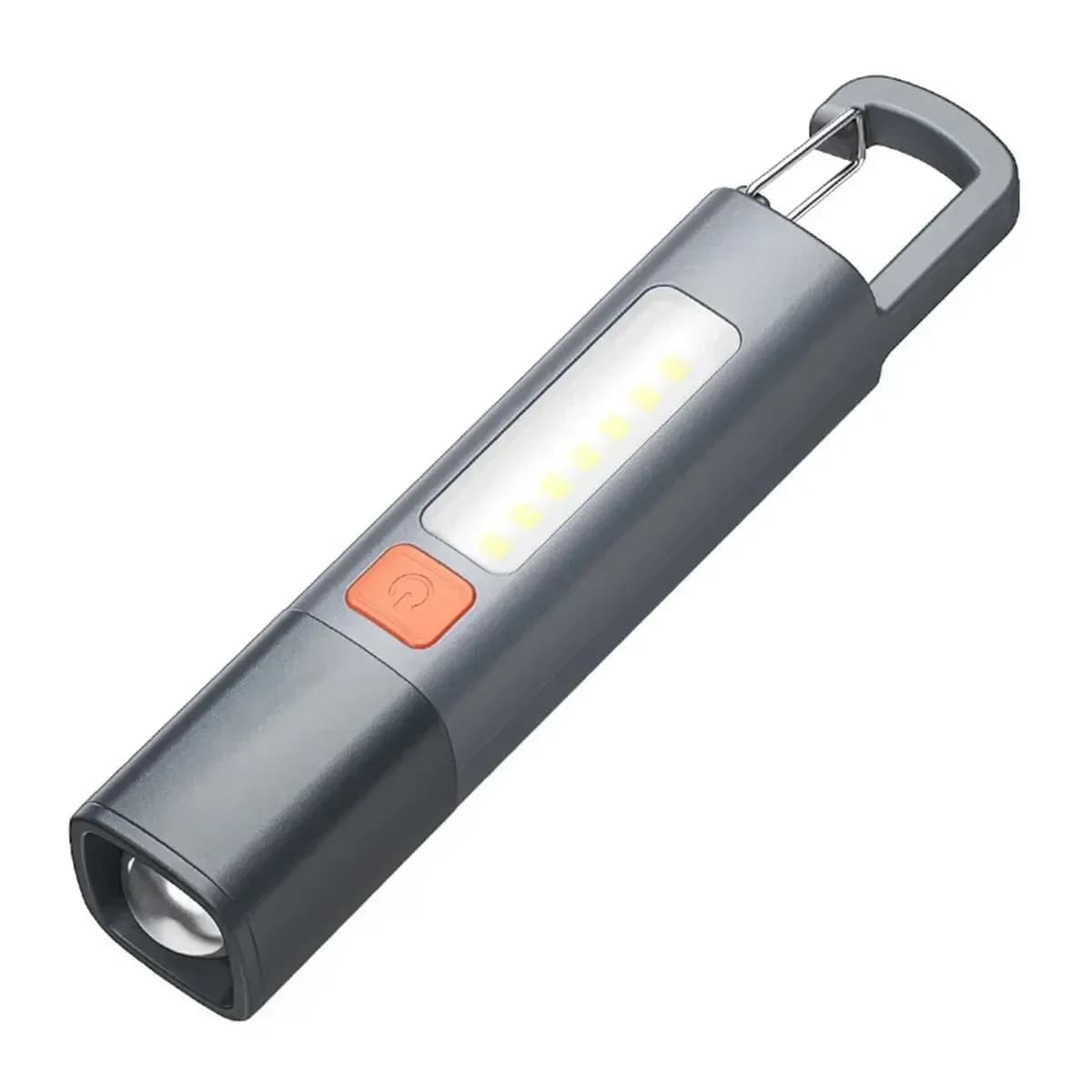 Mini Torcia LED Portatile Potente in ABS, Ricaricabile USB con Gancio, Zoom Regolabile, per Campeggio Esterno e Emergenze
