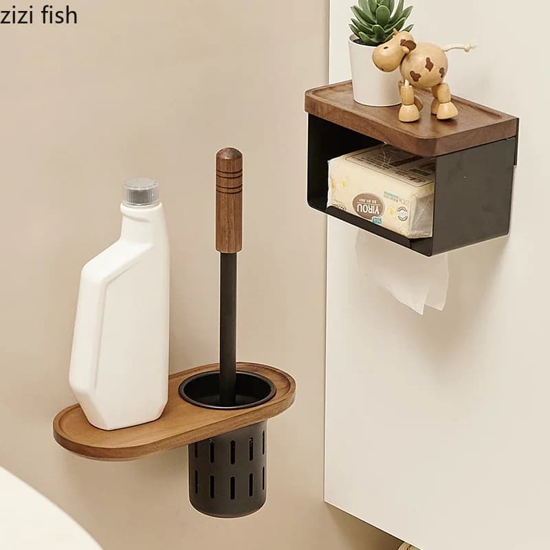 Porta scopino in metallo noce montato a parete Scopino per WC nero Forniture per WC Strumenti per la pulizia del bagno Porta scopino per WC