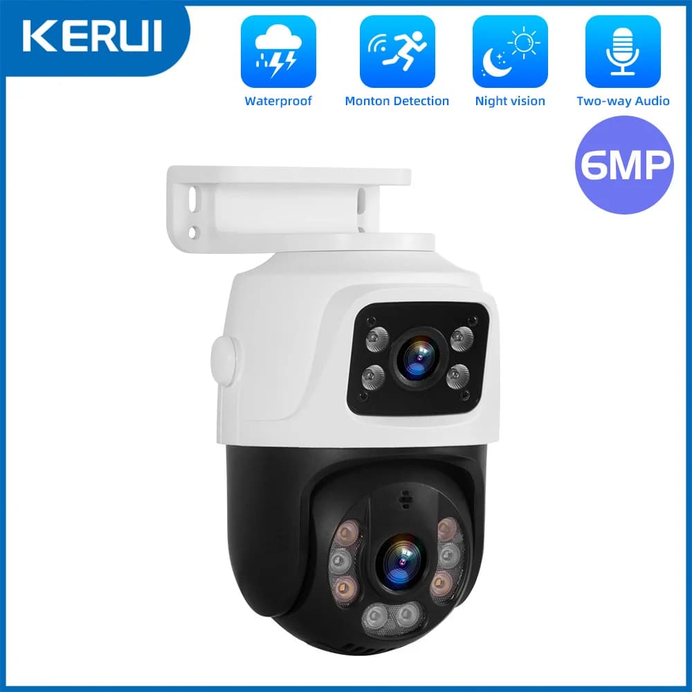 KERUI 6MP POE Camera Audio Outdoor Waterproof HD Surveillance Camera System Dual Lens PTZ WIFI IP Home Security