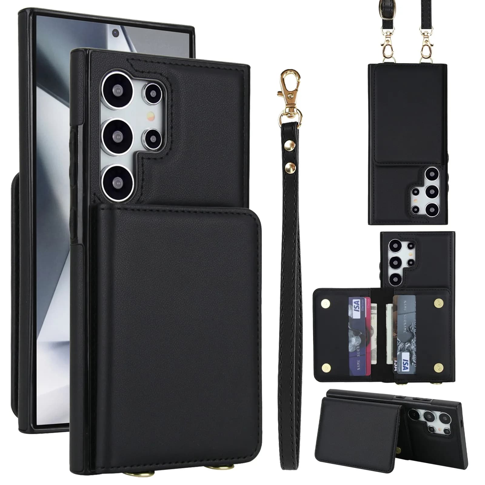 Custodia per telefono a portafoglio in pelle RFID a tracolla per Samsung Galaxy S25 Edge Ultra S24 FE S23 A16 A36 Custodia per cinturino con cordino a tracolla