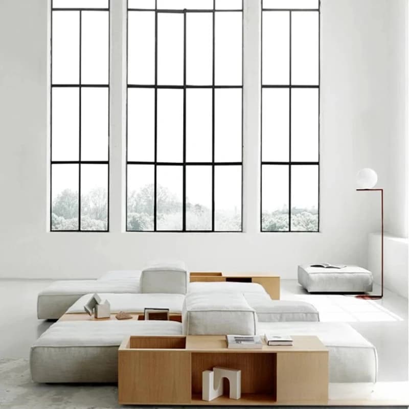 Divano in tofu minimalista italiano, divano combinato con modulo per soggiorno, appartamento di grandi dimensioni, divano in pelle di vacchetta