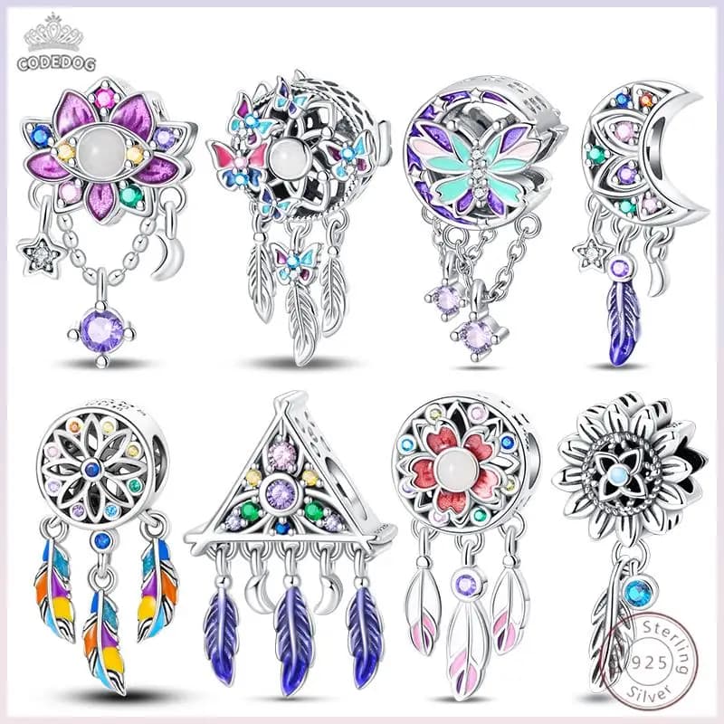 925 Sterling Silver Beaded Pendant Sparkling Zirconia Dream Catcher Original 3mm Bracelet Women Fine Jewelry