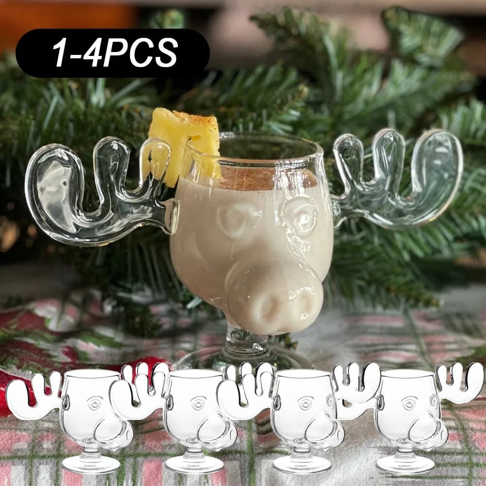 1-4 Pezzi Tazza Natalizia a Forma di Alce da 240ml 8oz, Bicchiere Creativo a Testa di Renna per Vino, Birra, Acqua, Succo, Latte, Utensile da Cucina