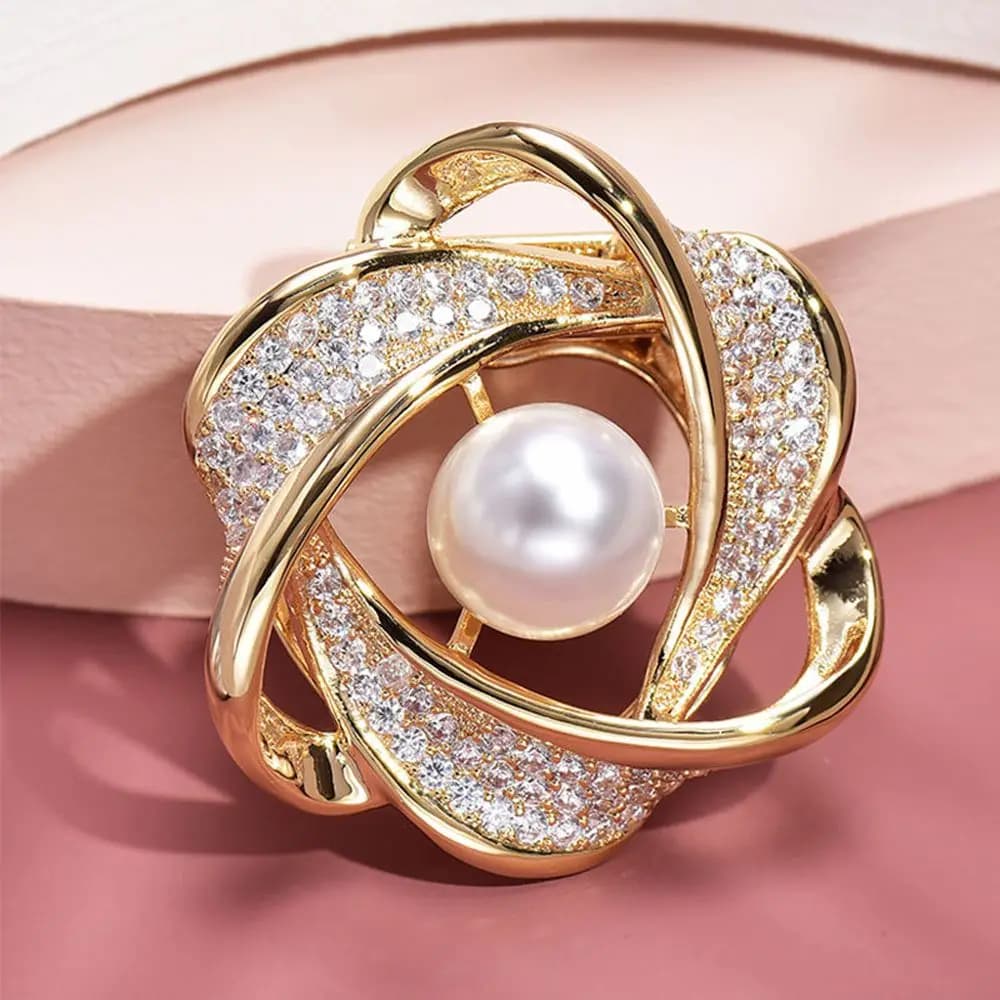 Geometric Gift Pearl Flower For Girls Crystal Shawl Clip Women Scarf Buckle Scarf Ring Korean Style Brooch Pins