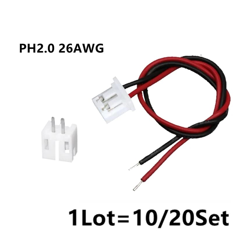 10/20 SET Connettore Femmina + Maschio Mini Micro JST 2.0 PH Connettore a 2 Pin Spina Con Cavi 100MM 26Awg