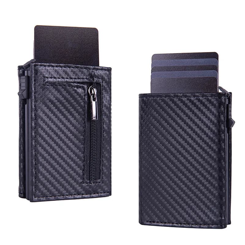 Men's RFID Anti-Theft Automatic Pop-up Card Wallet, Carbon Fiber & Aluminum Build Premium Credit Card Clip Card Holder Wallet