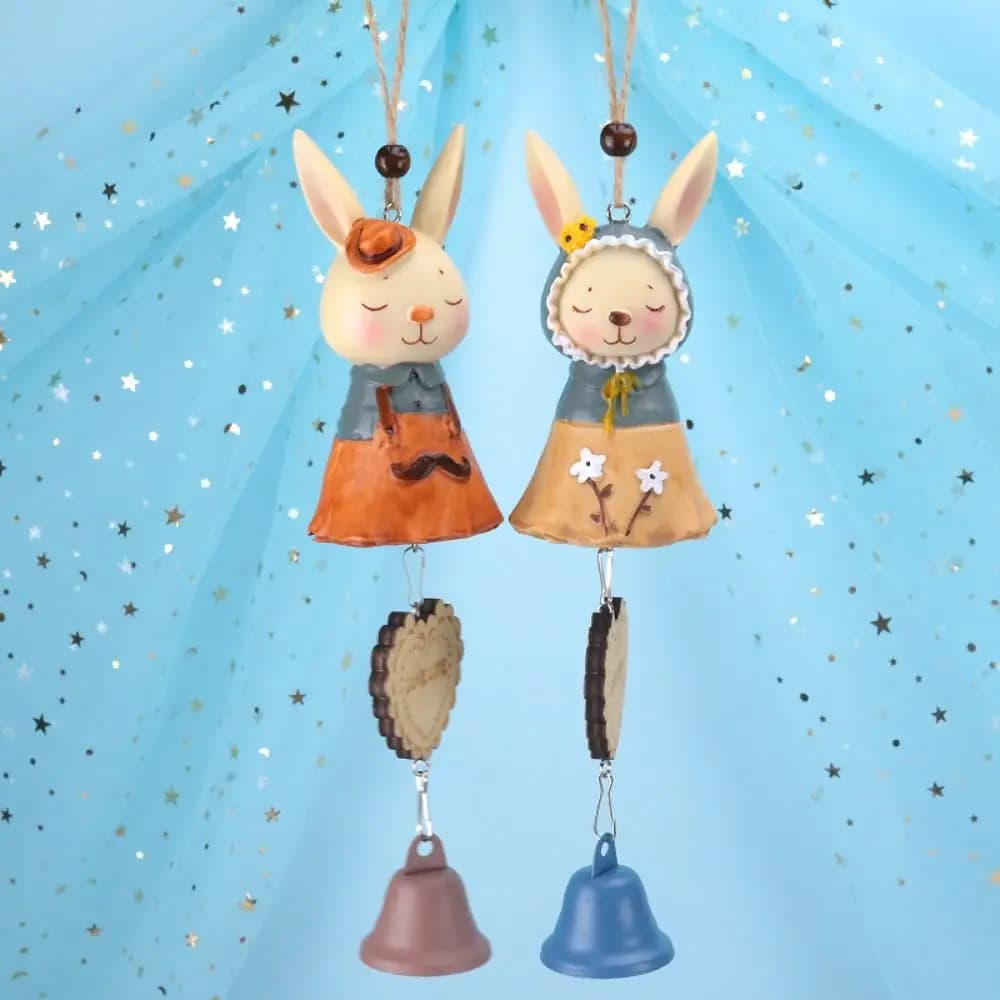 Small Resin Rabbit Wind Chimes Cartoon Handmade Rabbit Pendant Cute Cartoon Door Ornament Door Decor