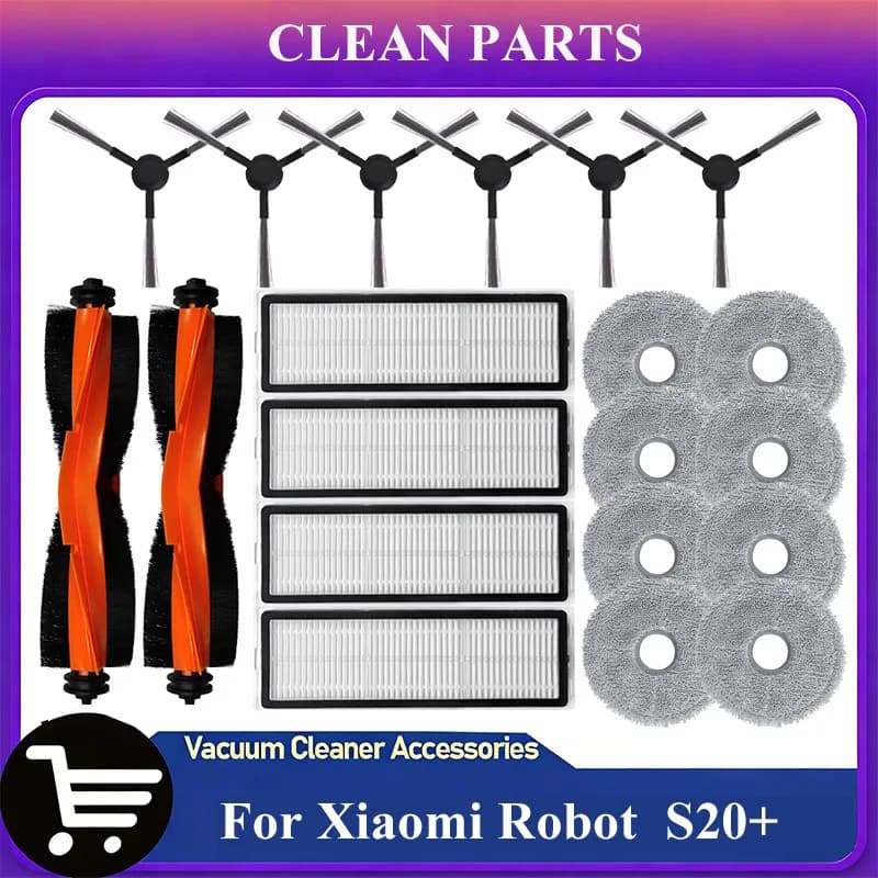 Accessori per Robot Aspirapolvere Xiaomi S20+ / S10 Plus / B108GL / B105: Spazzola Principale, Spazzola Laterale, Filtro HEPA, Panno Mop