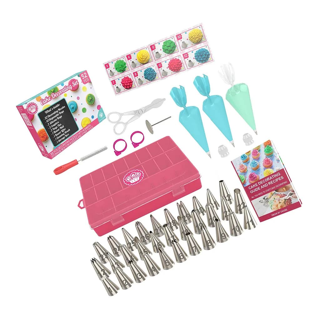Kit per decorare torte da 52 pezzi Forniture per decorare torte in acciaio inossidabile con borsa riutilizzabile in PE Punte per glassa per la casa