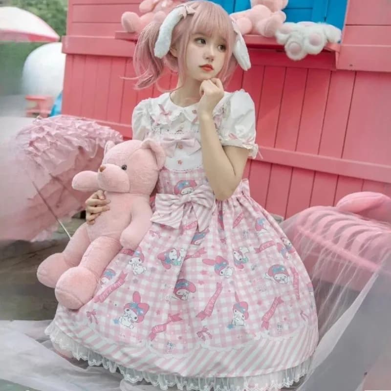 Sanrio Anime Cinnamoroll Lolita Dress Donna Kawaii Cartoon Kuromi My Melody Bow Accessori Abito da principessa in pizzo Regalo di Natale