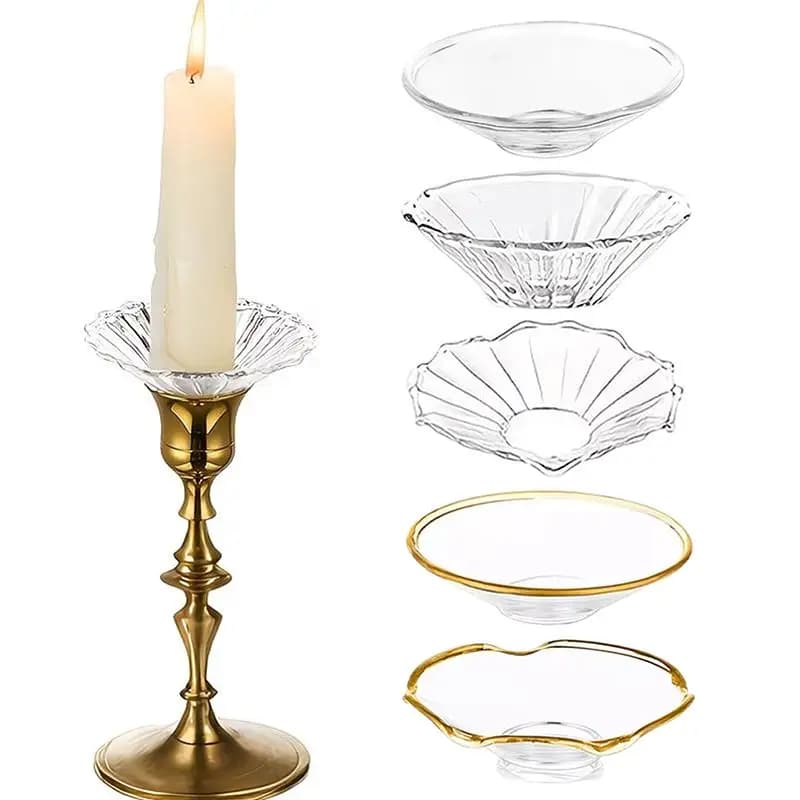 3 Pack Glass Candle Holders Set With Wax Catcher, Drip Guards& Anti-Tip Base- For Table Centerpieces, Weddings, Home Decor