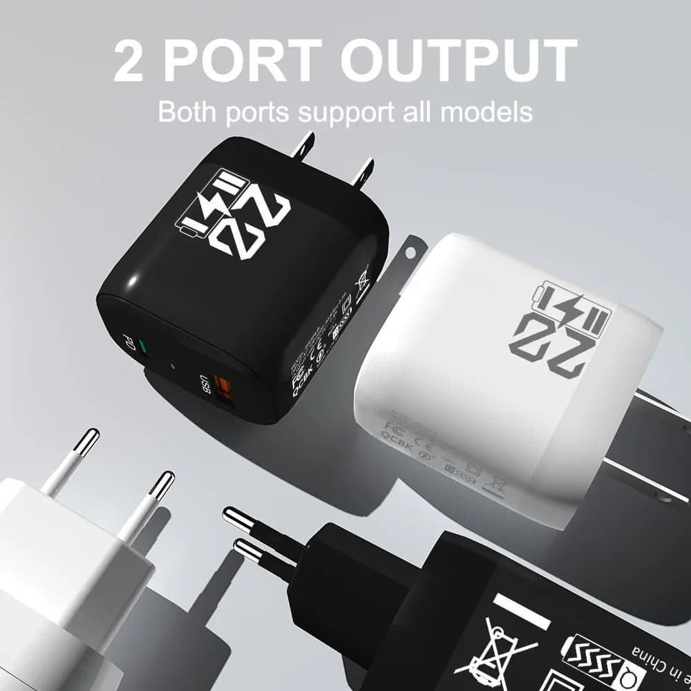 Caricatore USB C da 20W con ricarica rapida PD, display LED, 2 porte, adattatore da parete per iPhone 15 Pro Max, Xiaomi, Samsung, Huawei, con spina EU/US