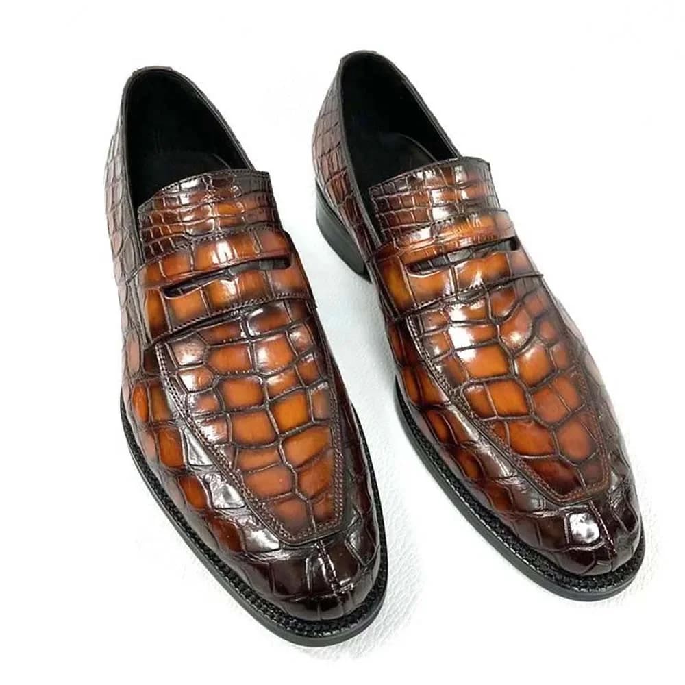 hongsen scarpe eleganti maschili moda uomo Pennello colore coccodrillo business Moda Puro fatto a mano