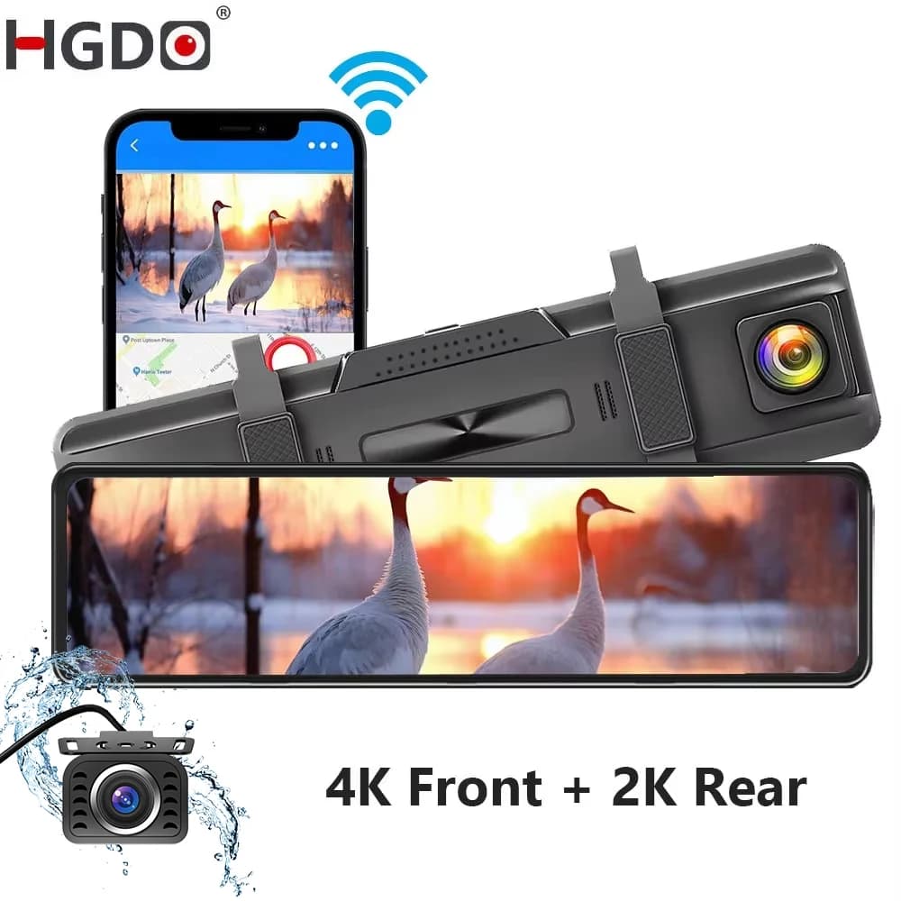 HGDO 4K and 2K Dash Cam for Car 4K UHD Mirror Camera Rear Front Recorder with GPS support WIFI Voice control App iOS/Android