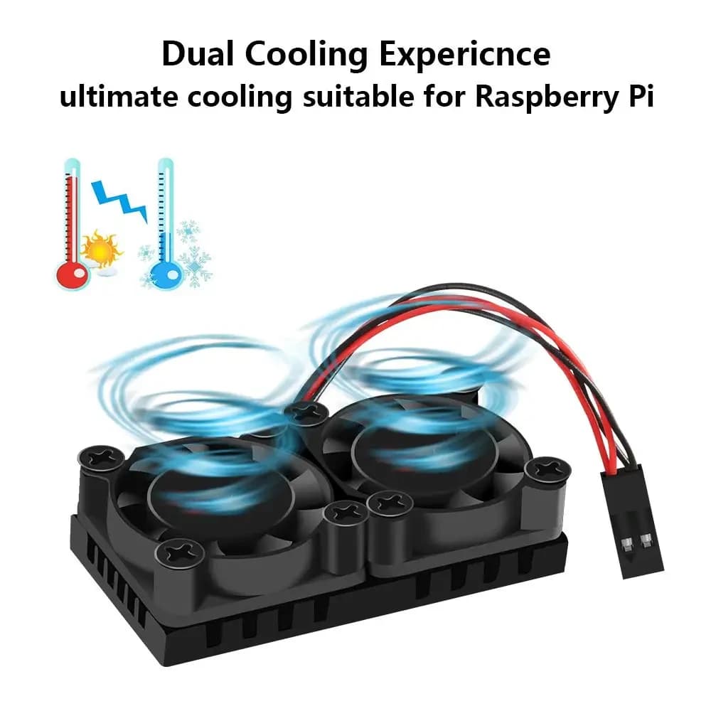 For Raspberry Pi 4 Cooling Fan Kit Double fans with thermoconductive adhesive tape and heat sink for Raspberry Pi 4,3 B+ 2