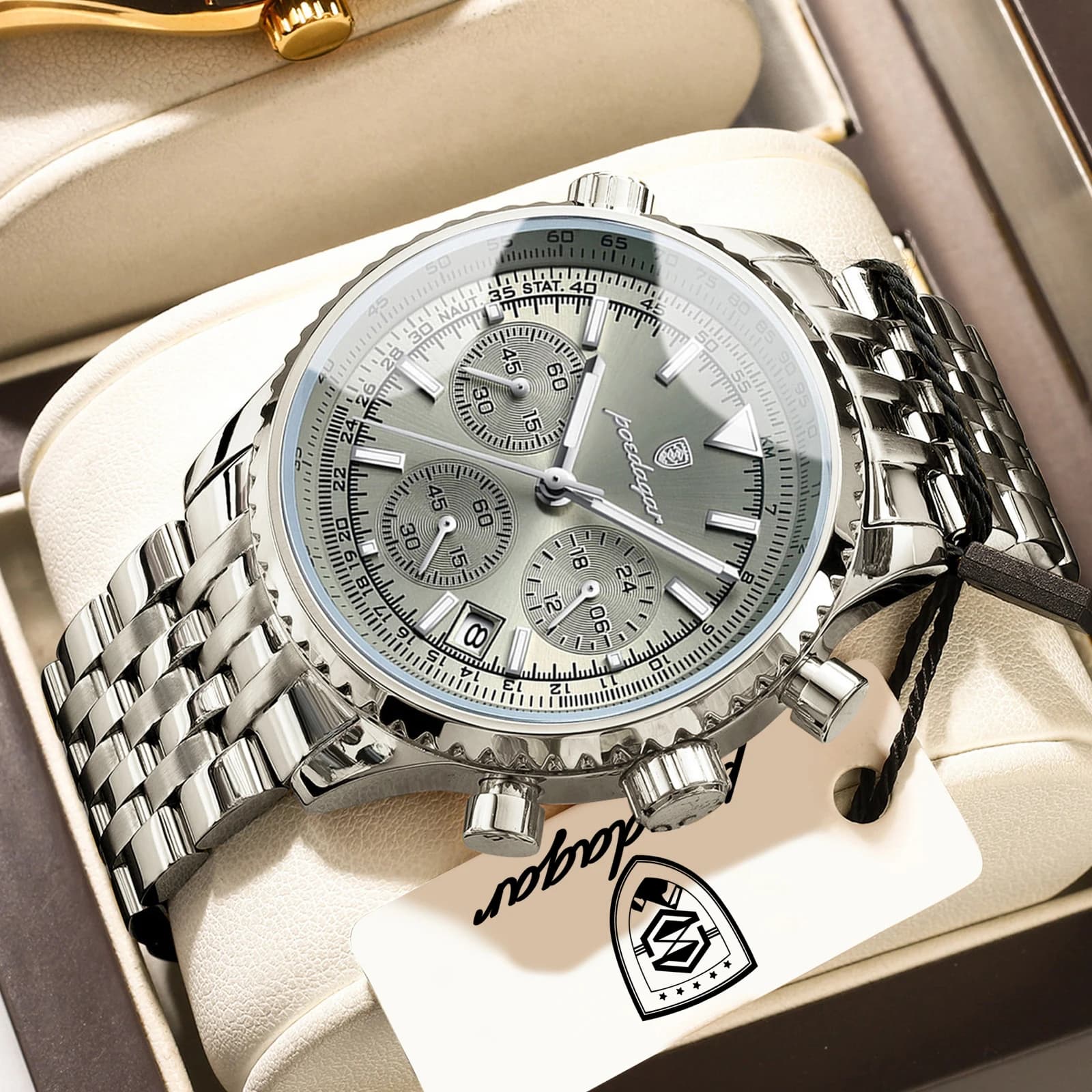 Men's POEDAGAR Fashion Watches With Date, Chronograph, Stainless Steel, Men's Wrist Watch, Waterproof, Luminous, Couple's Quartz Watch