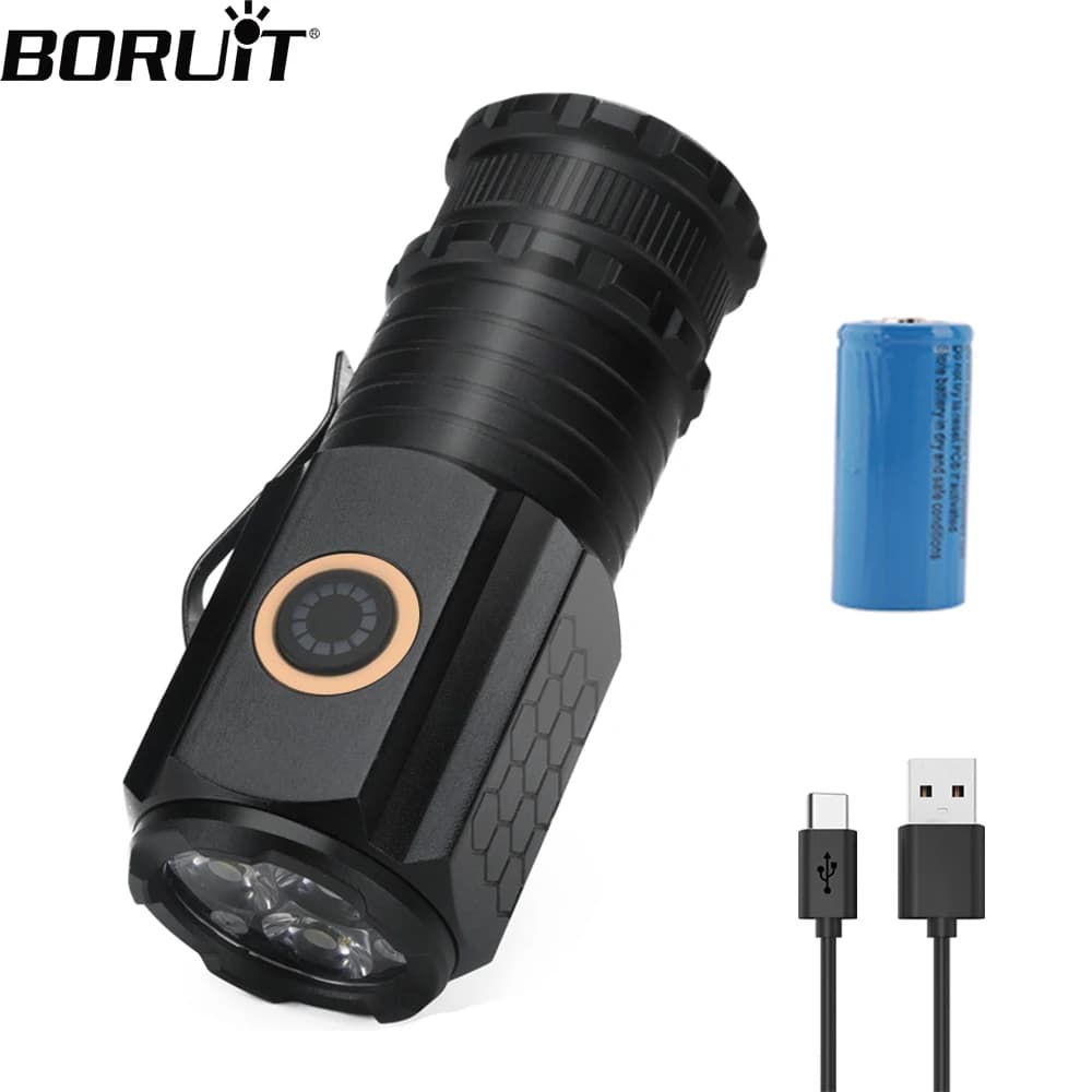 BORUiT potente torcia a LED 1200LM tipo-C ricaricabile 18360 torcia impermeabile emergenza campeggio lanterna da pesca