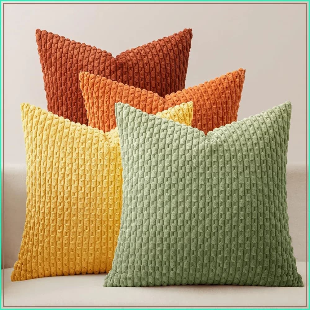 Decorative Throw Pillow Covers for Couch Modern Striped Corduroy Pillowcase Home Decor for Bed Sofa Living Room 18x18 Inch Set of 4