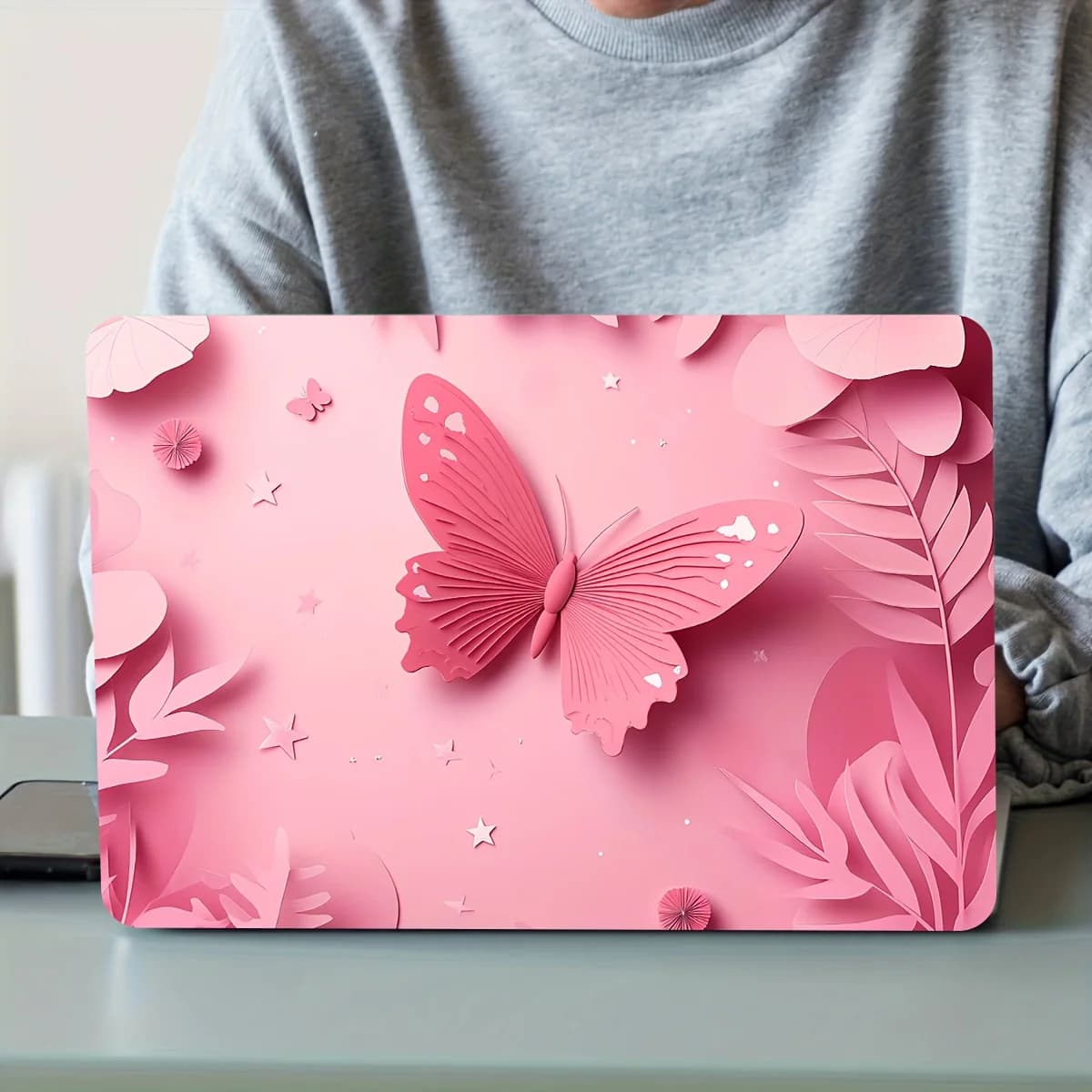 2 adesivi artistici per laptop con farfalle rosa: impermeabili e resistenti ai graffi per laptop, auto, tablet, iPad