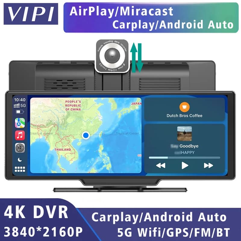 10.26 "Trim Cam 4K 3840*2160P Auto Dvr Carplay Android Auto GPS 5G WIFI Stream Specchietto retrovisore Dashcam Camera Drive Registratore FM