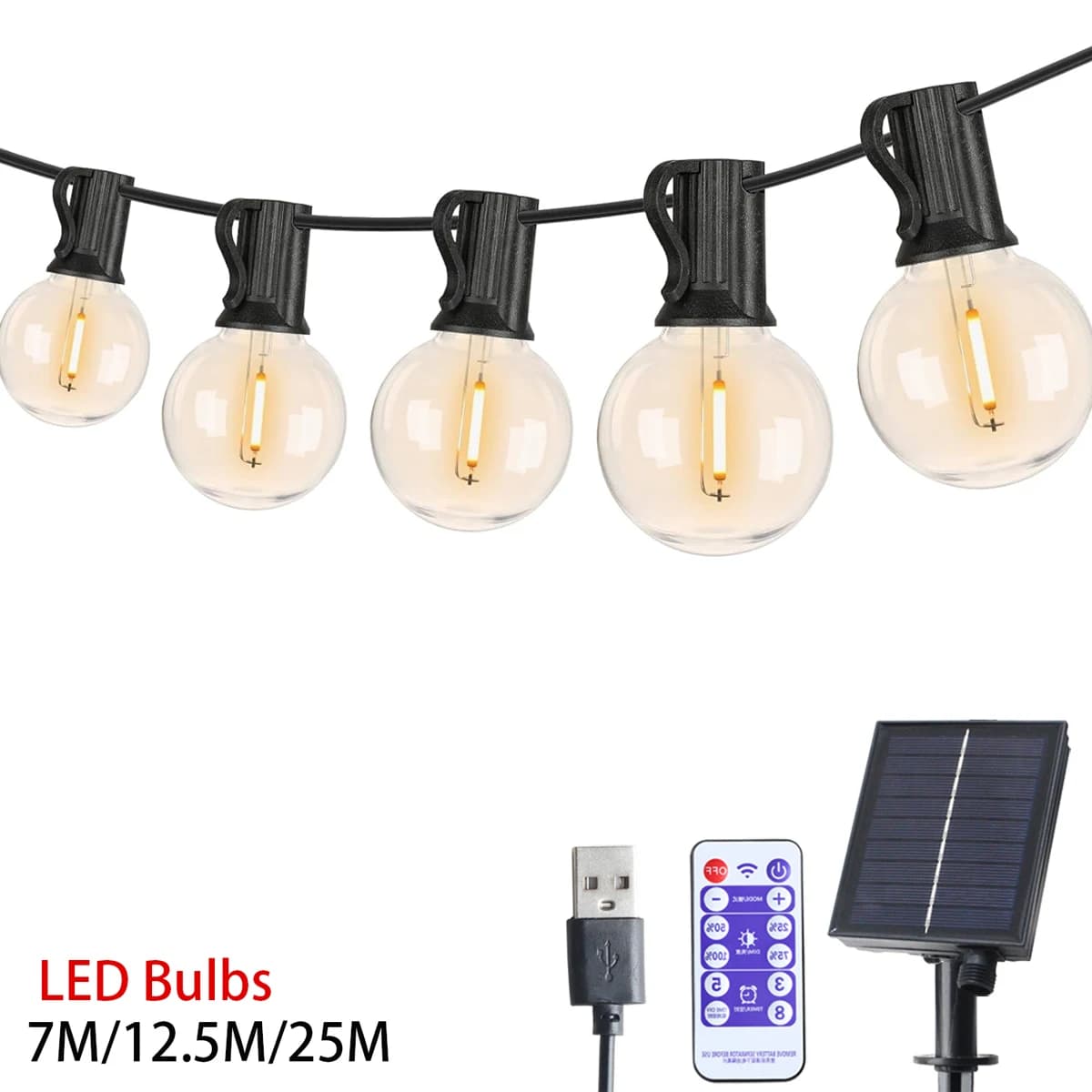 7-25M Festone Solare LED Globo G40 Luce Della Stringa Fata All'aperto Per La Festa Di Natale Giardino Ghirlanda Lampada Strada Patio Cortile Decor