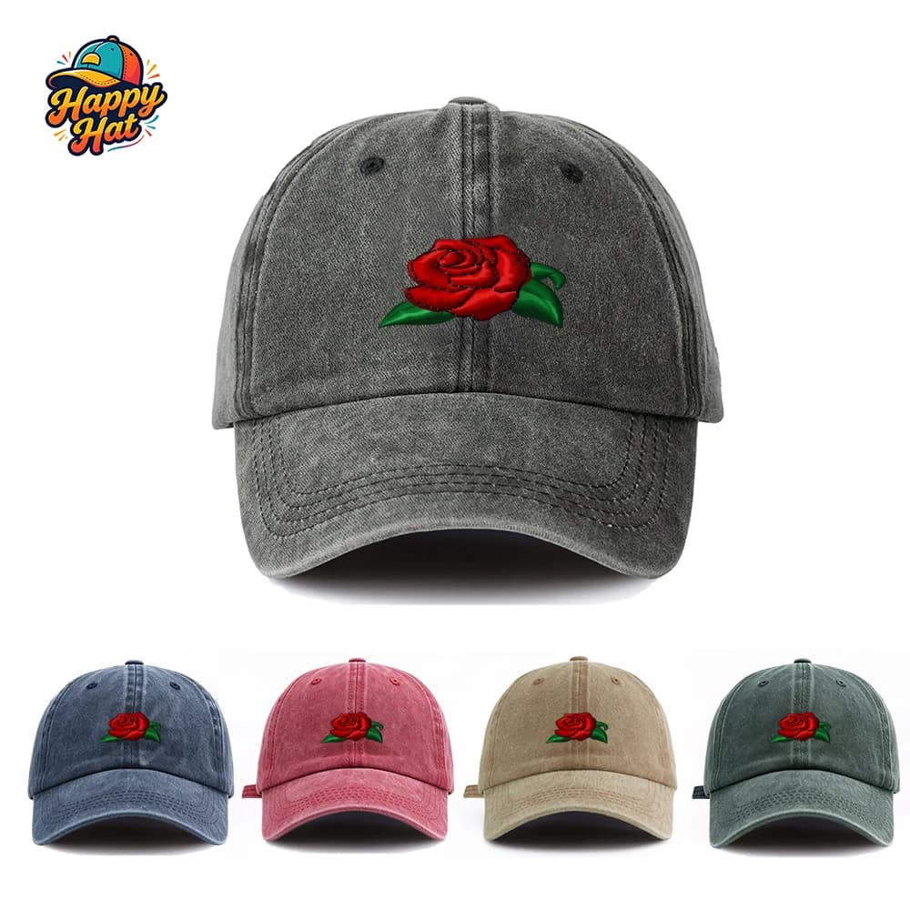 Cappellino da Baseball Vintage da Donna con Ricamo Rosa Rossa, Cappello Parasole per Sport Estivi e Uso Quotidiano