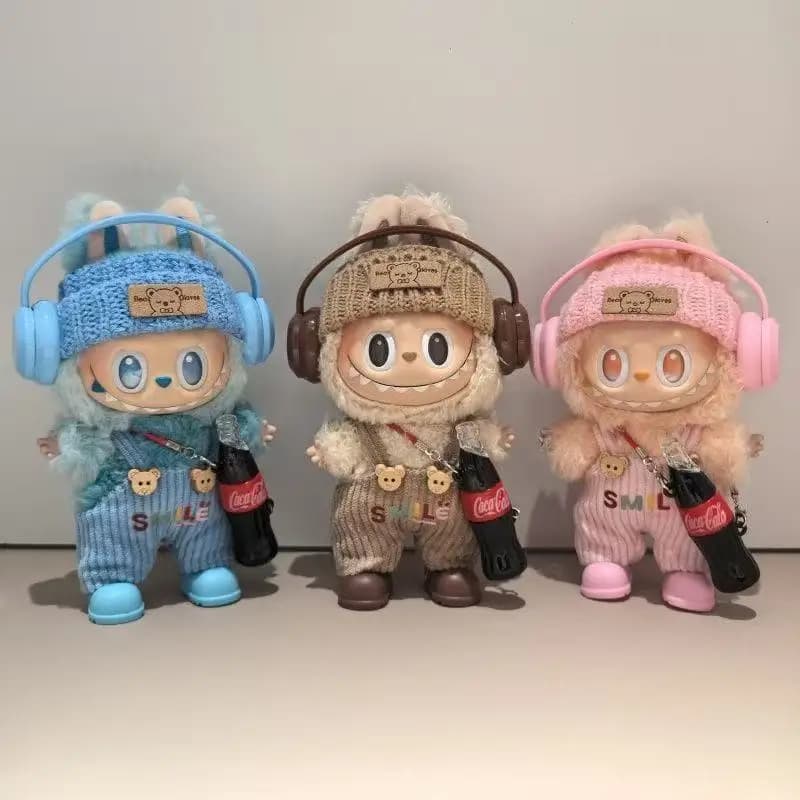 Set di Abbigliamento Macaron per Labubu da 17 cm: Bretelle, Pantaloni, Cappelli, Cuffie, Scarpe, Bevande - Accessori per Bambole Labubu 3.0, Regalo