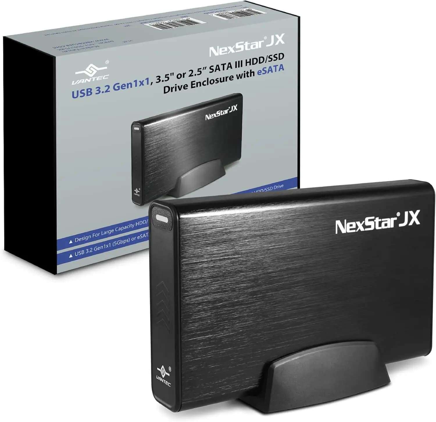 Box esterno USB 3.2 Gen1x1 per HDD/SSD SATA III da 3,5 o 2,5 pollici con porta eSATA, Nero