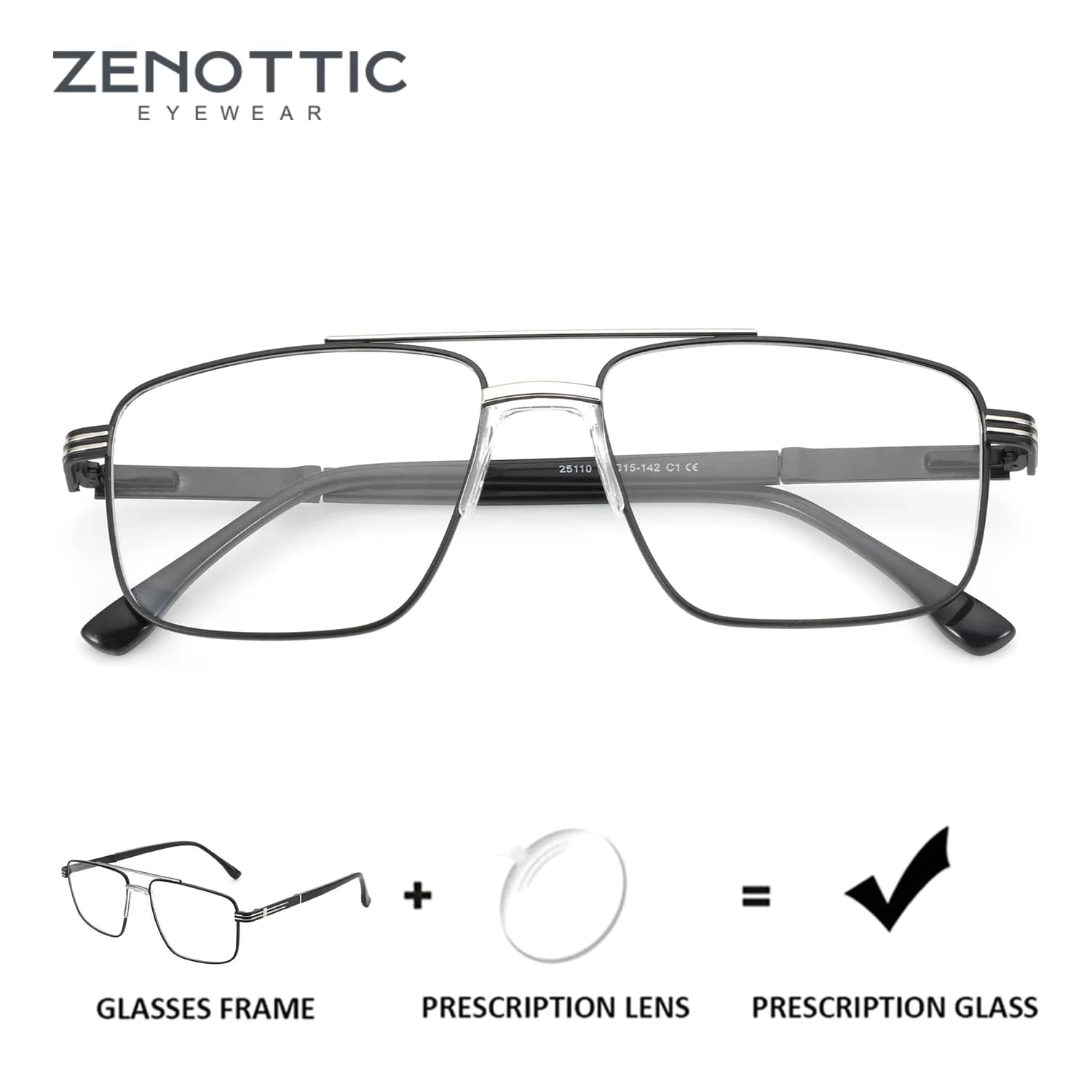 ZENOTTIC L Size Modish Pilot Prescription Eyewear Man High-quality Metal Progressive Optical Glasses Blue Light Myopia Lenses