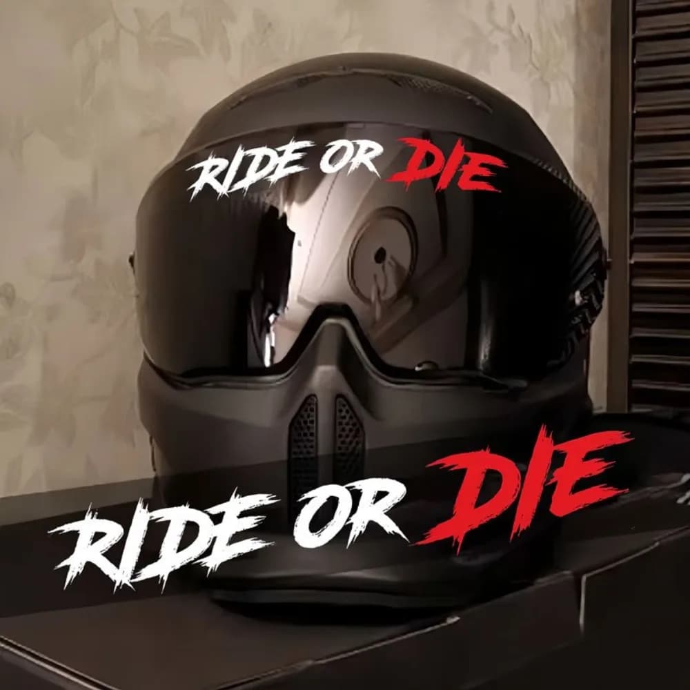 1Pc SC MOTO GN Ride or Die Stickers Red White Lettering Waterproof Vinyl Decals for Motorcycle Helmet