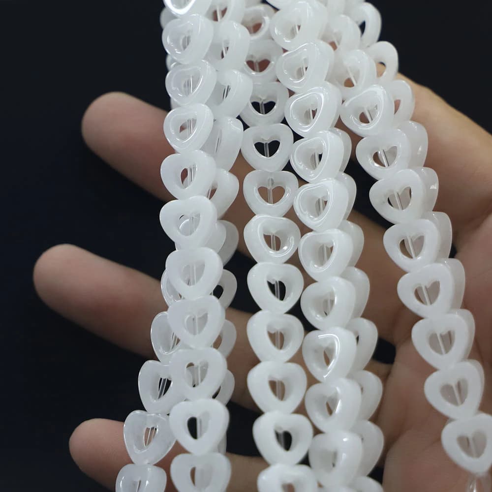 1 Filo di Perline in Pietra Naturale 10x10x4mm a Forma di Cuore Cavo, Perline Sparse e Separatrici per Accessori Fai-da-Te per Collane e Bracciali
