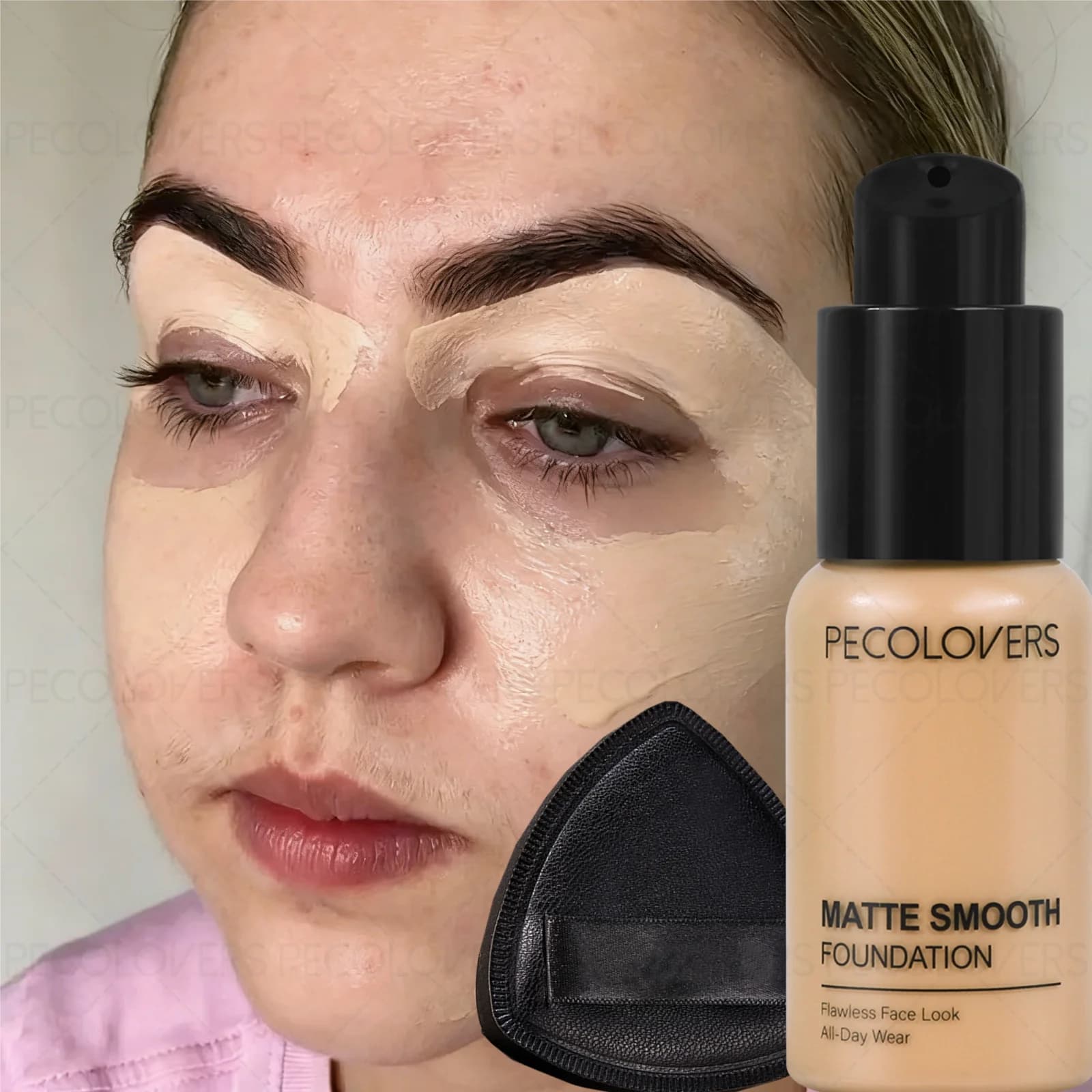 2 pezzi/set fondotinta e applicatore - Copertura potente per occhiaie e imperfezioni, adatto a tutti i tipi di pelle beige chiaro