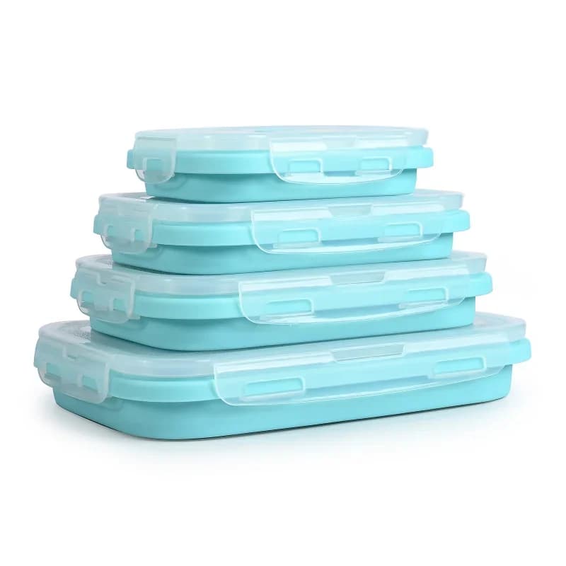 Scatola per il pranzo portatile quadrata per la conservazione della freschezza da 4 pezzi Scatola per il pranzo pieghevole in silicone Scatola per il pranzo resistente alle alte temperature per esterni