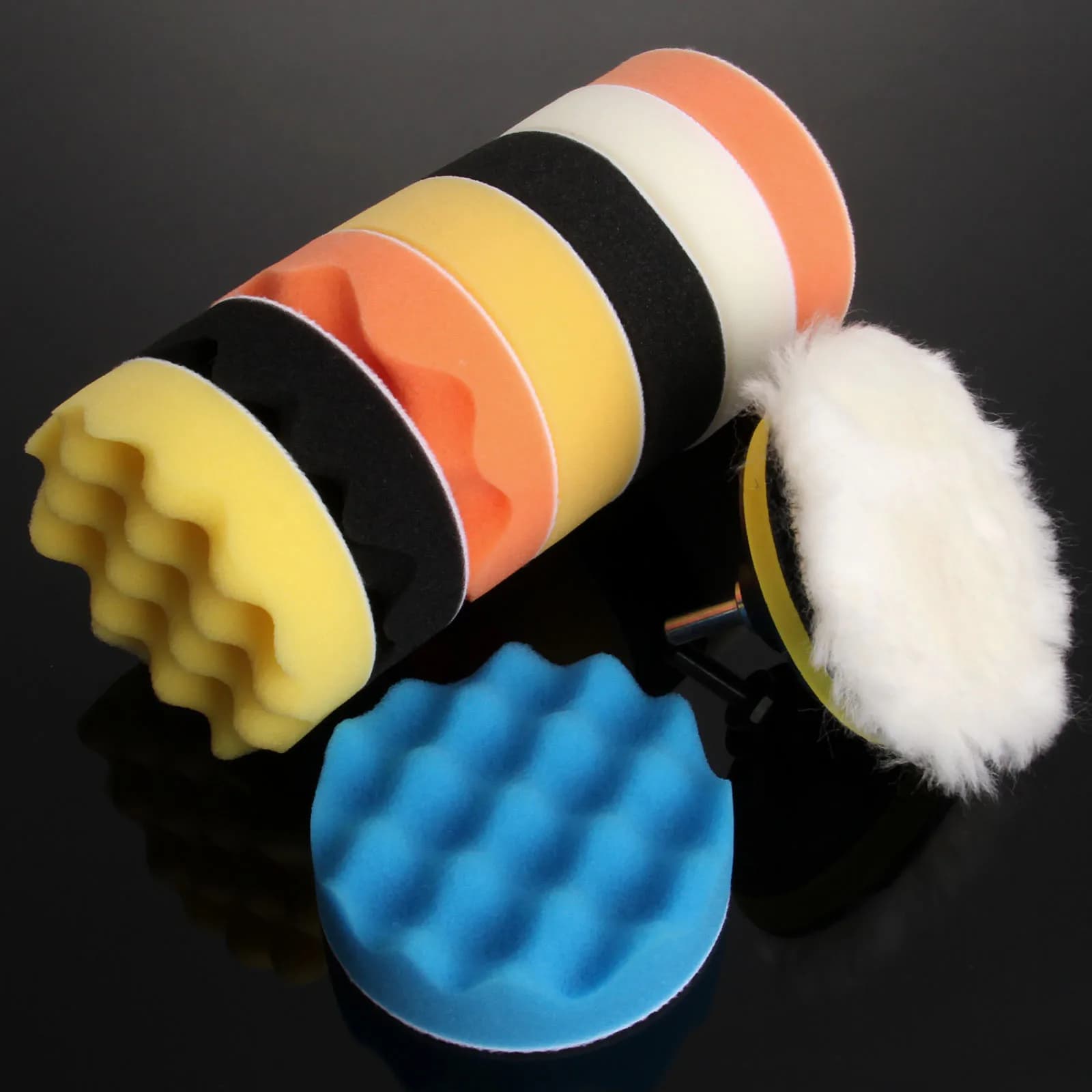 Yetaha 11Pc 3/4/5/6/7 Pollici Lucidatura Ceretta Lucidatura Spugna Pad Kit Auto Lucidatore + M10 M14 Adattatore Filettato Lavaggio Auto Lucidatura ruota
