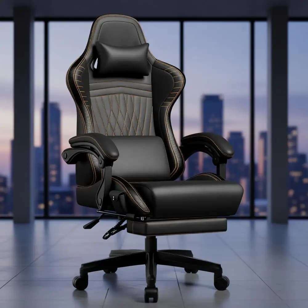 Sedia da gioco ergonomica reclinabile con altoparlanti, poggiapiedi e braccioli di collegamento - Schienale alto imbottito per adulti, Ace Pro, Nero e O