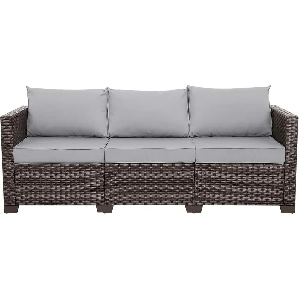 3-Seat Outdoor Sofa with Deep Seating, High Backrest, Waterproof Cover, and Anti-Slip Cushions, Light Grey