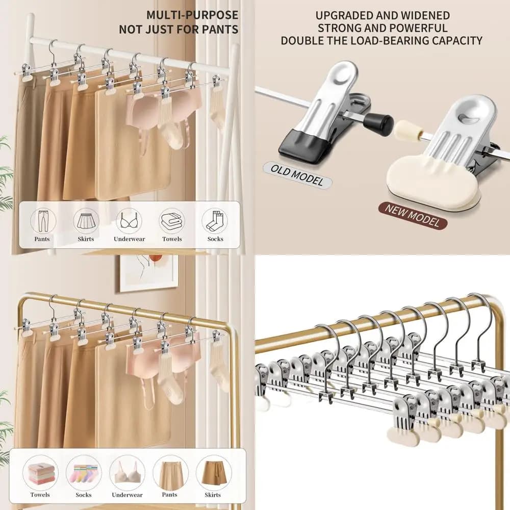 Pack of 50 adjustable clothes hangers for skirts, women's pants, jeans, shorts - Ivory