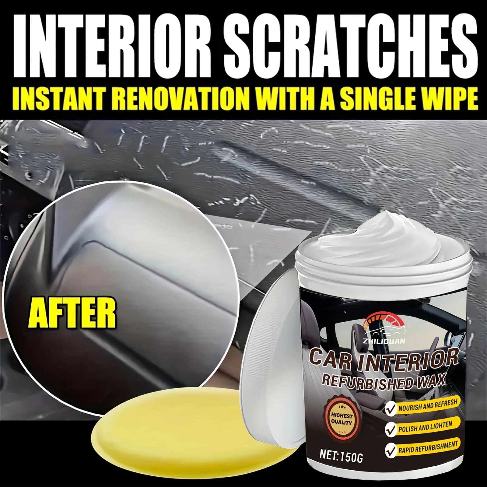 Kit di riparazione interni Restauratore di plastica per auto cristallino - Agente di rivestimento in cera per interni ed pannelli auto Cera per auto Smalto per cera per auto