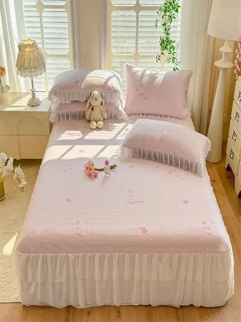 Set di Biancheria da Letto in Seta Ghiacciata 3 Pezzi, Design Orso, Copripiumino Leggero in Fibra di Poliestere, Sensazione Fresca, Stile Copriletto, per l'Estate