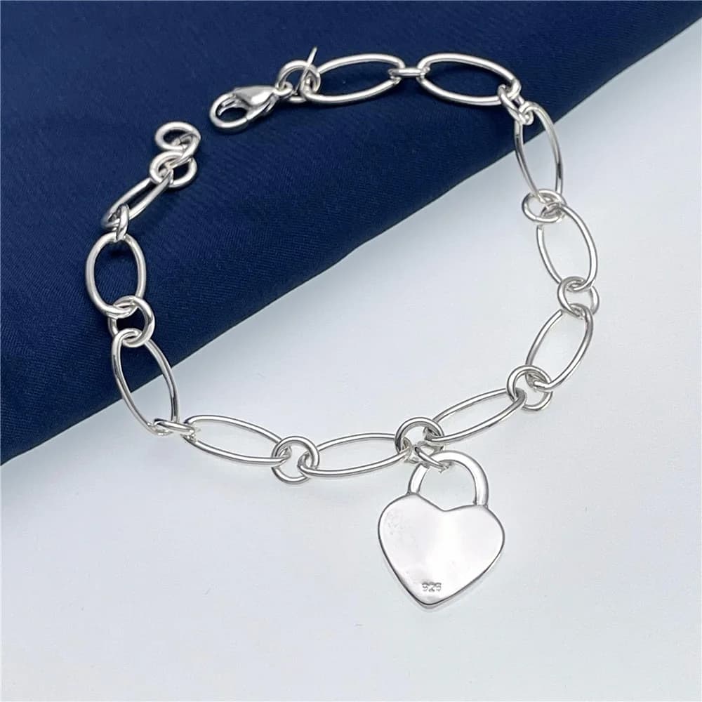 Wholesale 925 sterling Silver unique Heart Lock Bracelets for Women fashion Jewelry Wedding Engagement party Anniversary gifts