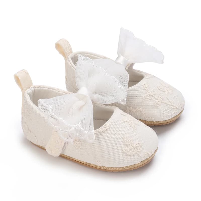 Scarpe da principessa per bambini in pizzo carino per la primavera e l'autunno 0-18M Calzature antiscivolo per bambine con suola in gomma antiscivolo con fiocco