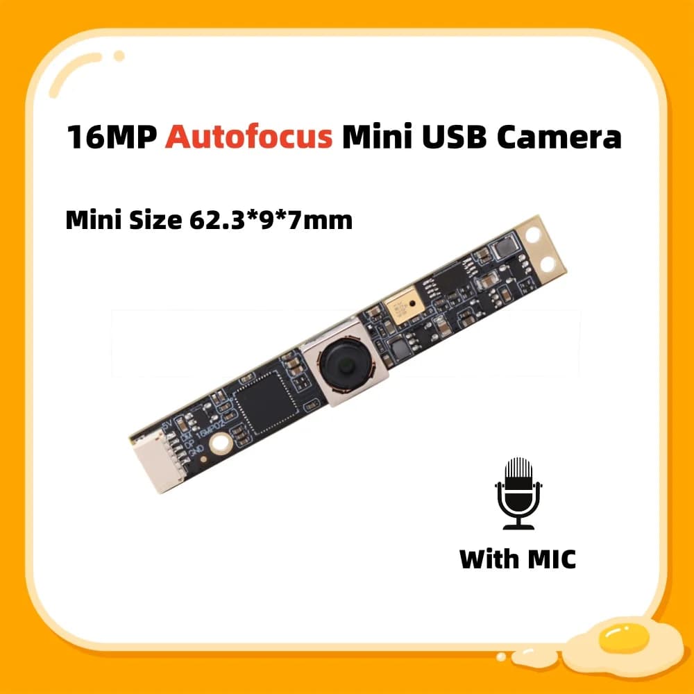 ELP 16MP USB camera with automatic focus with UVC microphone IMX298 Lightburn Mini camera module Micro USB Webcam for security PC No distortion