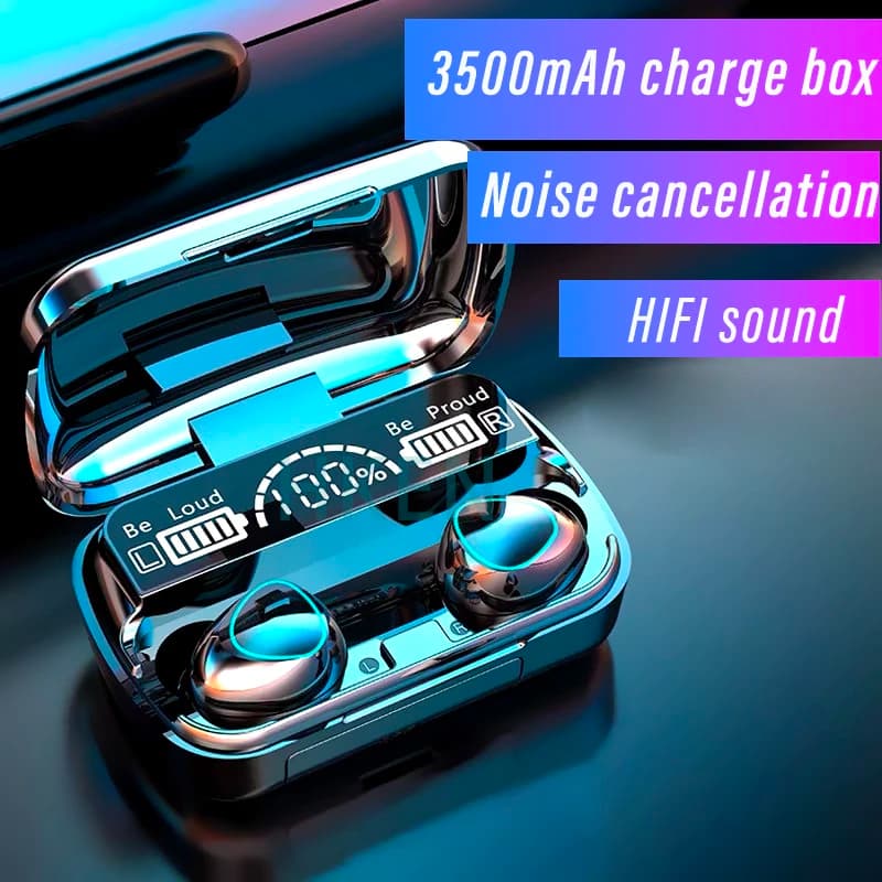 3500mAh Bluetooth V5.0 TWS Wireless Headphones LED Display with Power Bank Headset with Microphone