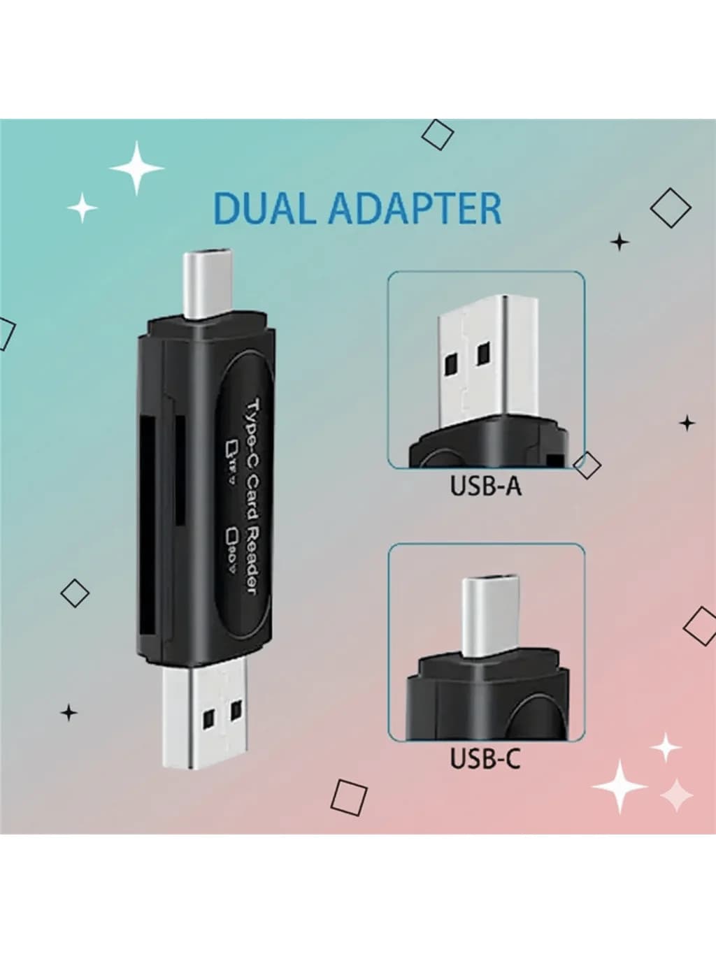 Lettore di schede Mini SD USB 4 in 1 con doppi slot per schede - Adattatore tipo C/USB A per PC, Galaxy, Tablet e altro - Nessuna batteria necessaria, Me