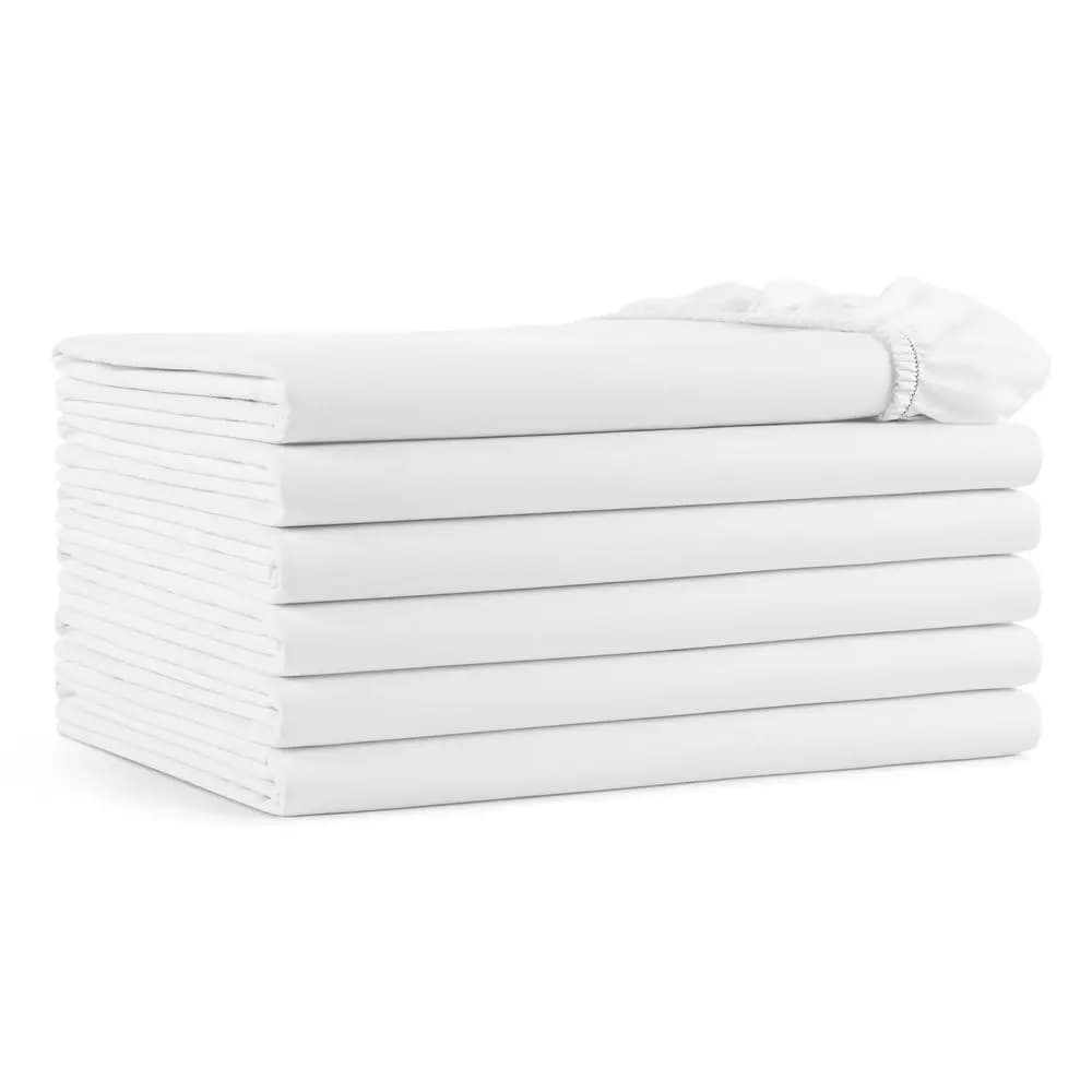 Bulk Queen Fitted Bed Sheets Case of 24 Soft Cotton Blend 200 Thread Count Bottom Sheet only with Deep Pocket, Bedding Essentia