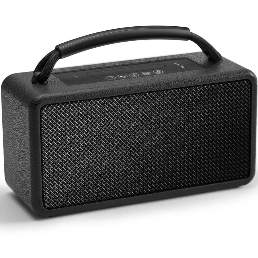 Bluetooth Speaker Portable 80W Max Power, 20 hours Reproduction, Wireless Wood Speakers with Low Power, AUX and USB input, Subwoofer, TWS function
