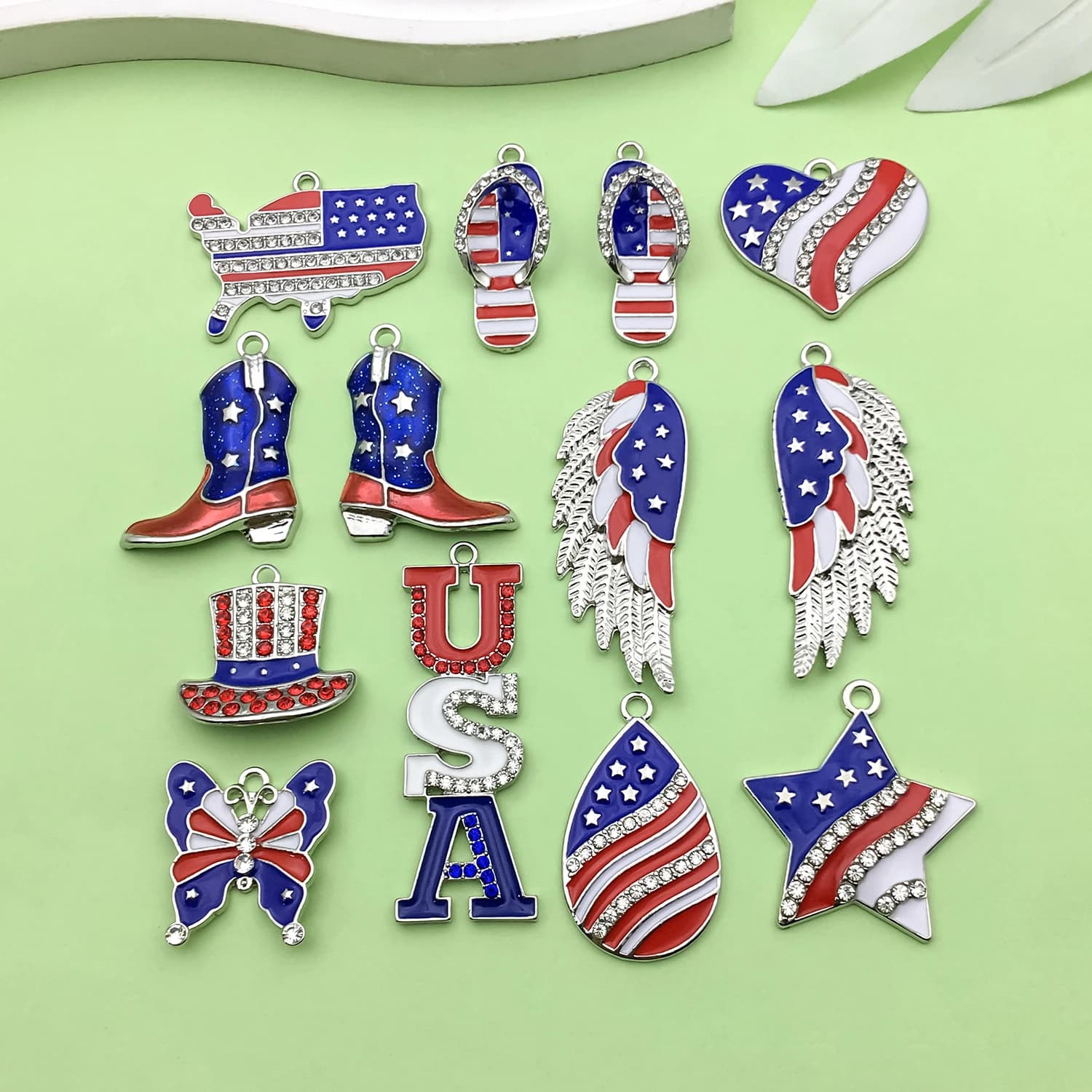 10/13pcs Enamel Flag Charms Alloy Independence Day Pendants for DIY Bracelets Necklaces Earrings Jewelry Making Accessories
