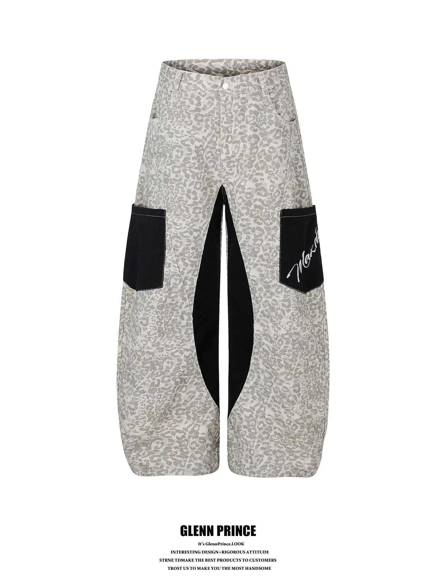 GPstudio American High Street Leopard Patch Pocket Jeans Men's Retro Design Loose Wide Leg Knife Casual Pants